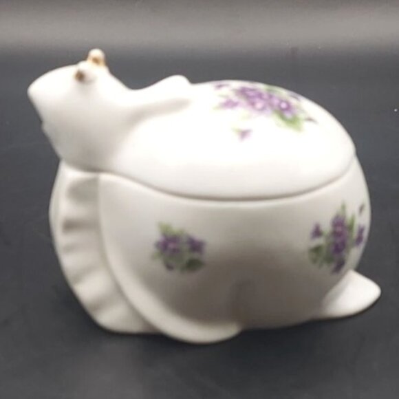 Vintage Lefton Handpainted Violets Porcelain Bone China Snail Trinket Box 1958 - Picture 3 of 8